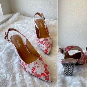 J. Reneé | Mayetta Floral Textile Pointy Pumps w/ Accent Heel